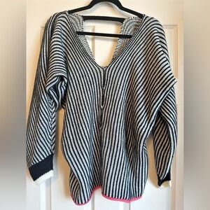 Francesca's Collections Black and White V-Neck Sweater